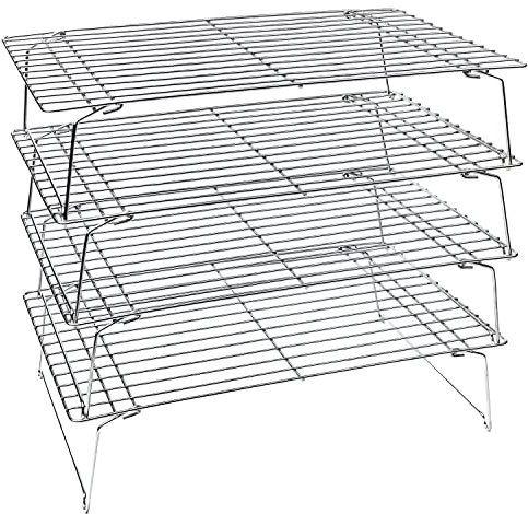 KITCHENATICS 4-stöckige stapelbare Kühlroste zum Backen, 100% Edelstahl-Drahtregal, ofenfestes Backregal, Ofenrost für Pizza, Kuchen, Brot, Kühlgitter zum Kochen und Backen, Keksregal 15x10