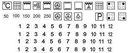 ein Set Herd Aufkleber E Herd Beschriftung Ofen Koch Schalter Zeichen, schwarze Symbole auf weißen Grund (R74/2) (0,5 x 0,5 cm)