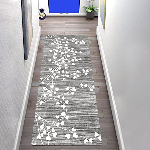 LIHY Teppich Läufer 80×200cm rutschfest Flur Grau Moderner Einfach Küchenteppich Korridor Teppich Waschbar Meterware Schlafzimmer Korridor Polyester Teppich Länge Anpassbare
