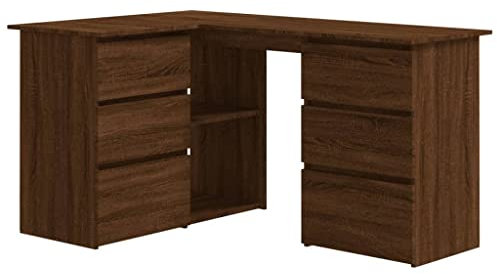 vidaXL Corner Desk Home Office Furniture Bedroom Standing Computer Study Writing Desk with Storage Drawer Brown Oak Engineered Wood