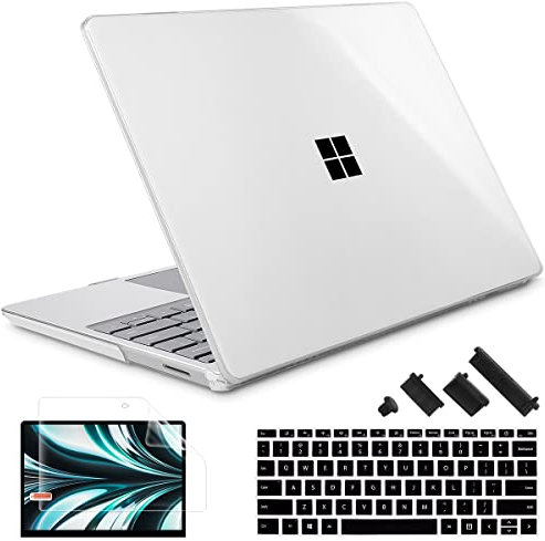 May Chen Compatible with Microsoft Surface Laptop Go 3/2/1 12.4 Inch Case, Plastic Hard Shell with Screen Protector + Keyboard Cover, Crystal Clear