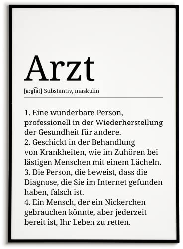 Arzt Poster Definition - DIN A4 mit Rahmen schwarz