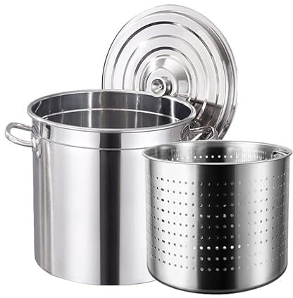 AIZYR Casserole en Acier Inoxydable Casserole à Dinde Profonde avec Panier filtrant et Couvercle Grande Casserole à Soupe pour la Cuisson extérieure et Le Brassage Domestique,30L/27Qt