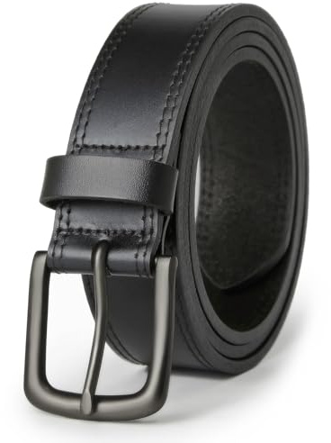 Vatan Men's Genuine Leather Casual Every Day Jeans Belts, Handmade Men Leather Belt with Gift Box (B-Black (Double Stitch), 48(Fits Waist 46-47))