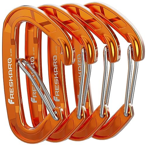 FresKaro Karabiner Haken-Karabinerhaken 15kN, Robust, Klein, Stabil, Schlüsselanhänger, Zubehör, Federschnapper, für Camping Hängematte Schaukel Hundeleine Schlüssel, Nicht zum Klettern, 4Stück Orange