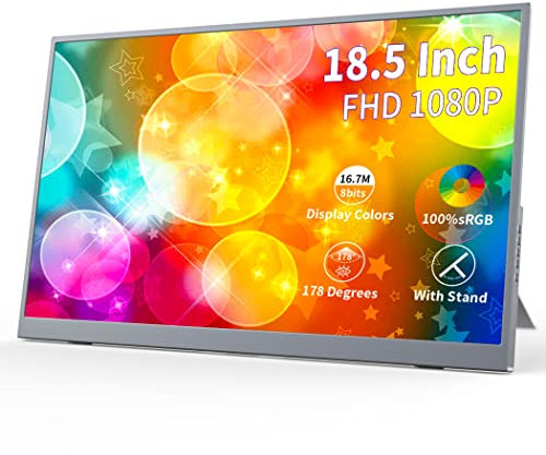 Portable Monitor 18.5 Zoll, 1080P- 300cd/m²- 100% sRGB Mobile Monitor with Stand, HDMI & Type-C Ports External Display for PC Laptop Mini PC Mac Game Console Surface