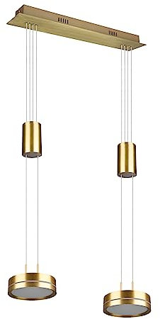 Trio Leuchten LED Pendelleuchte Franklin 326510208, Metall Messing matt, inkl. 2x 9 Watt LED, Switch Dimmer