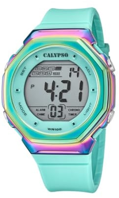 Calypso Digitaluhr Unisex - Kautschuk Grün - Robustes Glas - Wasserdicht 10 ATM - Datum & Kalender Chronograph Doppelte Zeitzone Licht Alarm 12/24h - Special Prices - K5842/1