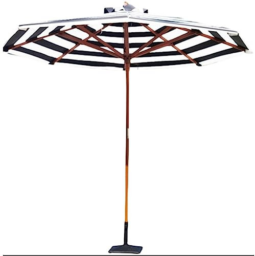 250CM Gestreifte Terrassenschirme Outdoor Tisch Hölzern Marktschirme mit Kurbel, UV-Schutz Wasserdicht, Schirm für Garten, Hinterhof, Strand, Pool