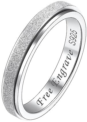 Suplight Anxiety Ring Silber 925, personalisiert Fidget Ring gegen Stress, Damen Herren Spinnerring mit Gravur, sandgestrahlt Zappelring, Geschenk für Geburtstag, Größe 65