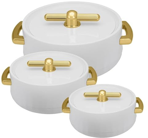 Casserole Set of 3 (1700ml, 1200ml, 600ml) BPA Free Keeps Food hot & Fresh for Long Hours Chapati Roti Biryani and More White