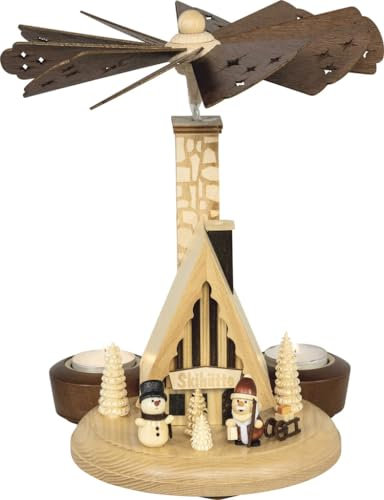 Rudolphs Schatzkiste Tischpyramide Schneemann & Weihnachtsmann mit Räucherhaus Teelichter Natur BxHxT 26x30x26cm NEU Holzpyramide Tischdekoration Dekoration Weihnachten Wärmespiel Lichter Figur