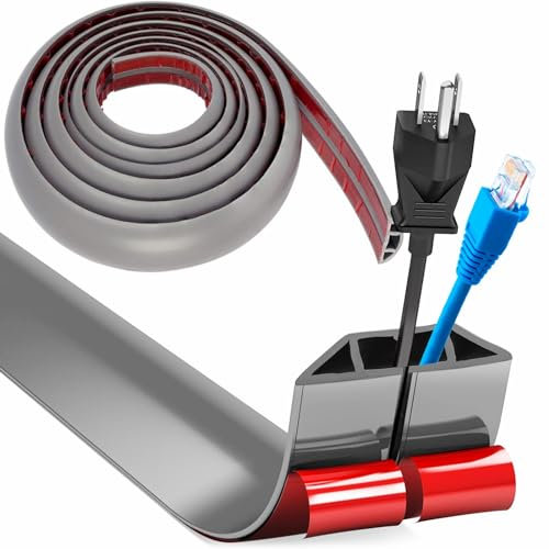 Pasacables Suelo, Canaleta Cables Suelo, 5m x 4cm Protector de Cables para Suelo, Cubiertas de Suelo para Cables Autoadhesiva Montaje para Todos los Hogar, Oficina, Escuela, Almacén (Gris)