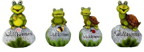 mucHome 4er Set Willkommenstein Frosch+Schildkröte Höhe ca. 15-17,5cm Dekofiguren