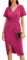 GRACE KARIN Robe de Cocktail Ajustée pour Femme V-Col Croisé à Manches Courtes Volantées Robe Midi Élégante M Rose