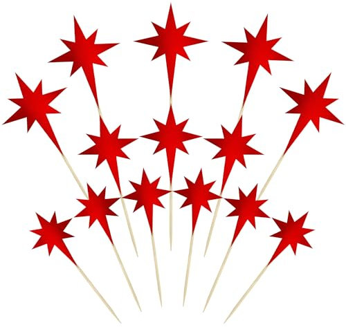 Gyufise 30 decorazioni per cupcake a forma di stella, con stelline scintillanti, per fidanzamento, matrimonio, baby shower, matrimoni, feste di compleanno, decorazioni per torte, colore: rosso chiaro