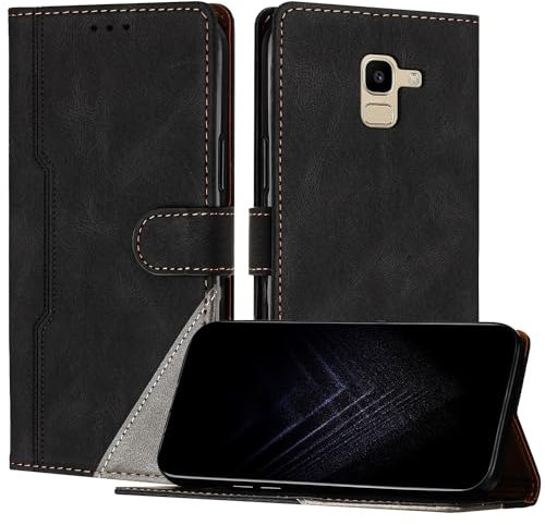 Netany Schutzhülle für Samsung Galaxy A6 2018, PU Leder Flip Wallet Handyhülle mit magnetisch Kartenfächer Standfunktion Hülle für Galaxy A6 2018 - Schwarz