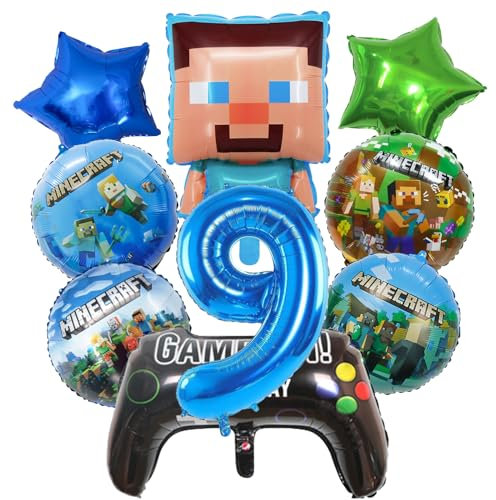 Miner Gamer Geburtstagsdeko 9.junge Geburtstag Deko,Junge Miner Gamer Luftballon Geburtstag,Junge Deko Geburtstag Set,Geburtstagsdeko Junge Party Deko Tortendeko Kuchen Deko