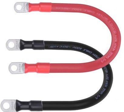 Câble de batterie de calibre 2/0, câble de batterie 2/0 AWG avec bornes de 0,95 cm, câble onduleur de soudure en cuivre pur, pour automobile, bateau, tondeuse à gazon, camping-car, moto (0,3 m rouge +