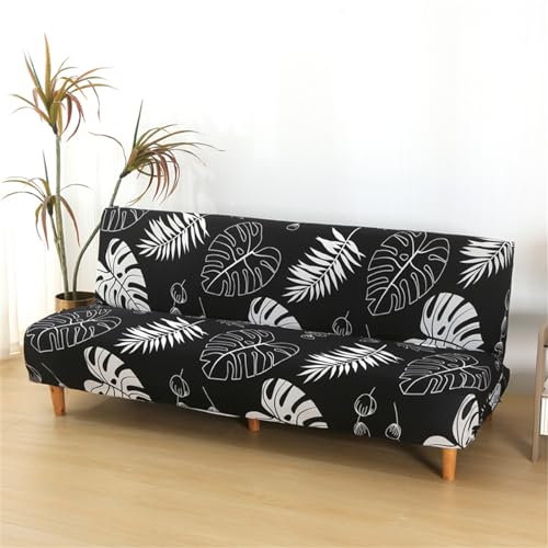 Surwin Housse de Canapé Clic Clac 2/3 Places Fleurs Extensible Housse de Canapé sans Accoudoir Couverture de Canapé-lit Tout Universel Couvert Canapé Pliant Protecteur (160-190cm,Feuilles Monstera)