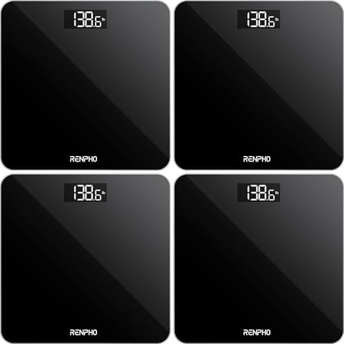 RENPHO Digital Bathroom Scales for Body Weight, Weighing Scale Electronic Bath Scales with High Precision Sensors Accurate Weight Machine for People, LED Display, Step-On, Black, Core 1S (Pack of 4)