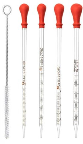 Glas Pipette Dropper 0.5ML,1ML,2ML,3ML,Glaspipette mit Gummi-Pipettierball,Transfer Pipette mit Reinigungsbürste,Pipette Glas,Glas Pipetten,Measuring Pipettierer,Tropfpipette für Labor