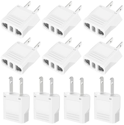 Fiotha Adaptador de Viaje, Adaptador de Corriente Europeo a Americano, Adaptador Enchufe USA, 6A 110/250V, para Europa/USA/US/China/Japón/Canadá/México, 10 Piezas (Blanco)