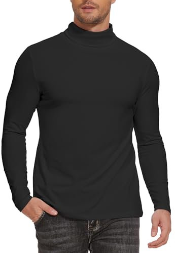 SIHOHAN Herren Rollkragenshirt Basic Rollkragenpullover Slim fit Langarmshirt Innenfleece Thermounterwäsche Oberteil Langarm Herren Rollkragen Pullover Longsleeve(Schwarz,L)