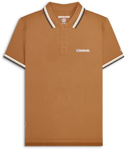 Lambretta Mens Short Sleeve Polo Shirt (UK, Alpha, 3XL, Regular, Regular, Tobacco Brown/White/Navy/Cream)
