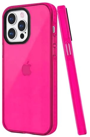KIOMY Neon Hot Pink Case for iPhone 14 Pro Max, 6.7 Inches Shockproof Bumper Protective Silicone Stylish Clear Jelly Cute Cell Phone Back Cover with Bright Vibrant Color for Girls Women