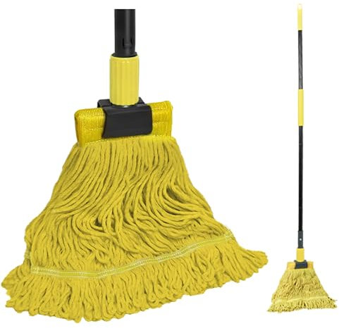 JEHONN Industrial Mop Heavy Duty Commercial String Mops with 146 cm Long Handle, Professional Dry Wet Cotton Mop for Cleaning Hardwood Floor Concrete Tile Home Kitchen Office Garage (Yellow)