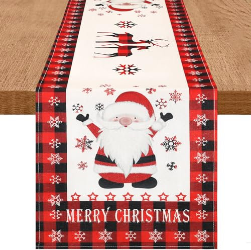 DecorMommt Tischläufer Weihnachten Rot, Weihnachts tischläufer Modern 40x140cm, Weihnachtstischläufer Silvester, für Dekorieren von Küche Wohnzimmer Tisch (Tartan Ren Schnee)
