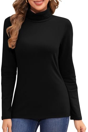 Jiuday Thermo Oberteil Damen Rollkragen Fleece Pullover Thermoshirt Langarm Warme Thermo Unterhemd Gefüttert Langarmshirt Slim Fit Basic Tops Oberbekleidung Drinnen im Winter (Schwarz,S)