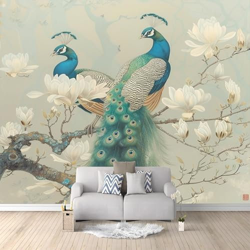 Animal Print Peacock Photo Wallpaper White Non-Woven Art Print Wall Mural Decoration Poster Picture Design Modern Living Room Kitchen Bedroom Wall Mural 200x140 cm
