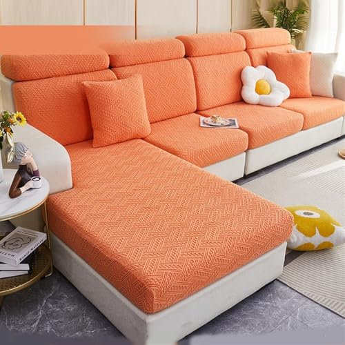 ZFFOZZ Stretch-Sofa-Sitzkissenbezüge Für L-förmiges Sofa, Leder-Sofa Sitzkissenbezüge, Rutschfester, Elastischer Möbelschutz Für Beide Sofagarnituren Links/rechts(Orange,Headrest Cover)