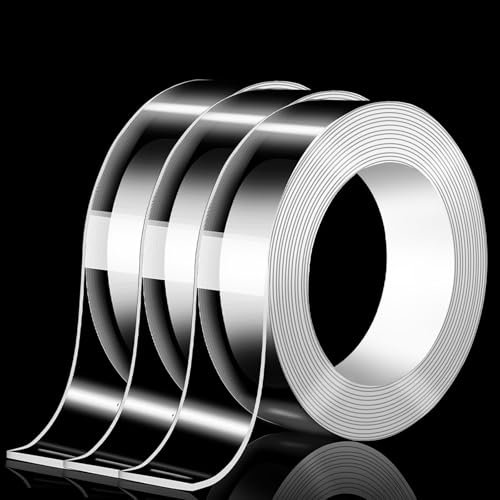 KU Nastro Biadesivo Extra Forte, 3Pcs Nastro Adesivo Trasparente Nano Tape Multifunzione non Lascia Tracce Riutilizzabile, Per Muro Pareti Mobili Fotoe Tappeti (5meter x 2cm x 2mm) 