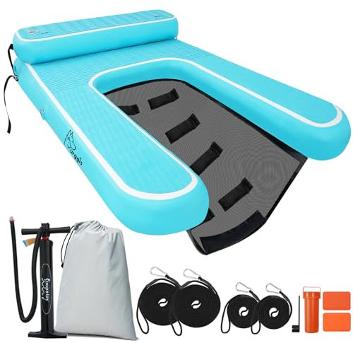 Inflatable Elevated Dog Boat Ramp, Dog Pool Ramp for Docks & Lakes, Non-Slip On Dog Dock with Booster Step, Floating Ladder for Large Pets Up to 240lbs Climb Out of Water
