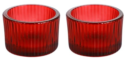 JIHUOO 2 Pcs Glass Tealight Candle Holder Clear Tea Light Candle Cups Floating Votive Candles Holders Containers Dining Table Candles Holders Wedding Table Centerpieces Red