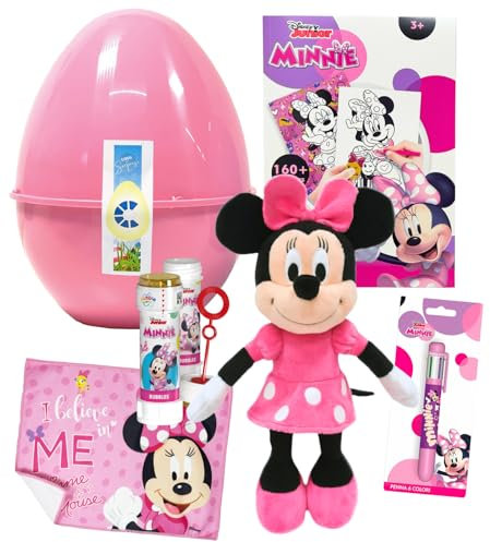 Clondo Uovo di Pasqua Giocattoli 5 Sorprese, per Minnie Fan, Peluche, Pasqualone, Guscio, Bambini, Rosa