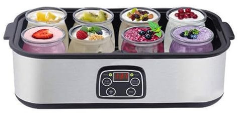 Yaourtière, Yaourtière Numérique Automatique avec Température et Temps Réglables, 8 Pots en Verre (170 G chacun), Fromagerie en Acier Inoxydable pour Yaourt Bio Maison (EU)