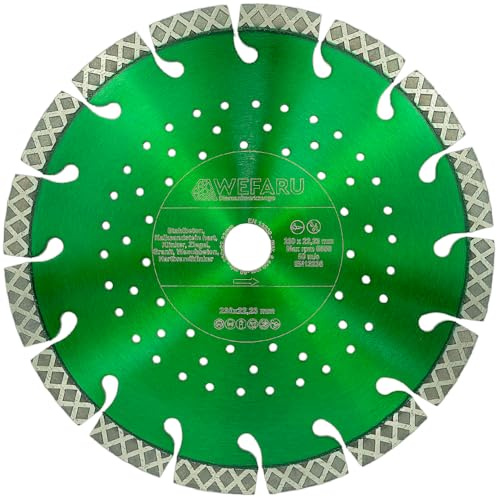 WEFARU Diamanttrennscheibe MGX 12 Ø 230 mm – Profi Plus für Stahlbeton, Granit, Klinker – Turbo-X – Nass & Trocken – für Winkelschleifer & Schlitzfräse