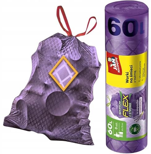 Lavender Bin Bags 60L – 32 Strong Flex Bags with Tie Tape – 4x8 Pack – Odour Control & Leak-Resistant – Recycled Plastic – Easy Dispense – Heavy Duty