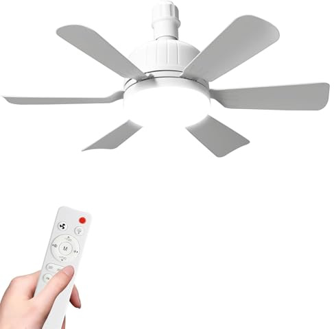 Ventilateur de plafond LED 46 cm avec télécommande, douille E27, 3 vitesses, 3 modes de couleur, minuterie, moteur silencieux sans balais, 6 pales