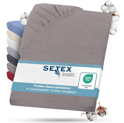 Setex - Frottier Bettlaken mit Gummizug kuschelig weich - Frottier Spannbettlaken aus 80% Baumwolle, 20% Polyester mit rundum Spanngummi - Bettwäsche ganzjährig - Betttuch 90x200 cm Taupe