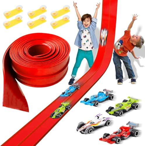 Flexible Rennbahn - 3,9 m Auto-Rennstrecke, Modulares Bauspielzeug, Doppelspur, für Innen und Außen
