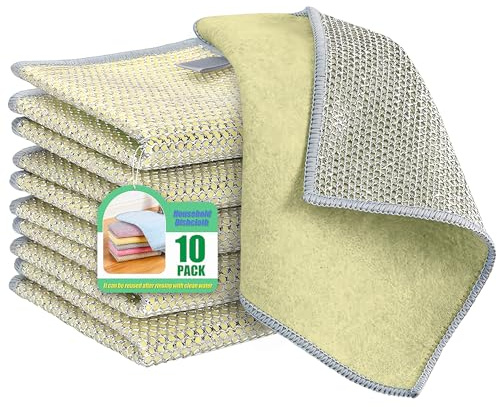 10 Stück Doppellagige Kratzfest Draht-Spültücher 23 x 18 cm Saugfähige Mikrofaser Reinigungstücher Wiederverwendbare Waschbar Mehrzweck Draht-Geschirrtuch für Geschirr, Arbeitsplatten, Herdplatten
