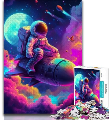 1000 Piece Jigsaw Puzzles for Teenagers Astronauts on Rocket 1000 Pieces for Teenagers,Secret Santa Gifts for Age 14 Years Up 75x50cm