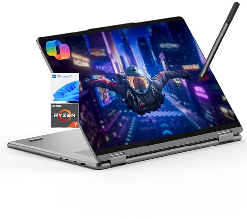 Lenovo Yoga 7 7i Ordinateur portable 2 en 1 16 FHD+ écran tactile, AMD Ryzen 7 8840HS, 16 Go de RAM, 1 To SSD, stylet inclus, PC AI, clavier rétroéclairé, lecteur d'empreintes digitales, webcam