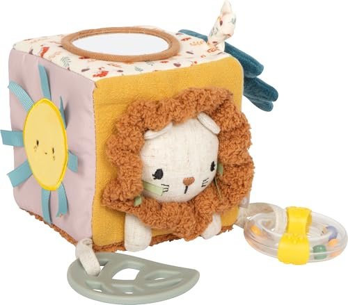 small Foot Babyspielzeug Spielwürfel aus Stoff „Little Lion“, multifunktionales Stoffspielzeug mit Glöckchen, Rassel und Beißring, Baby-Motorikspielzeug mit Aufhängung, 12777