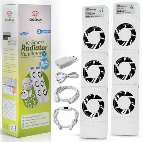 GOLDMAN SERVICE Ventilatore per termosifone intelligente, set doppio, termostato automatico, silenzioso, basso consumo, 3,6 W, distribuzione rapida del calore per radiatore di riscaldamento